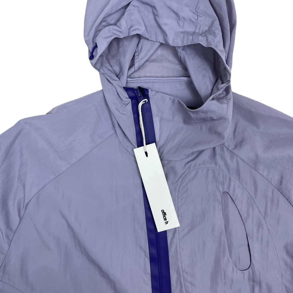 Zenno Archive Office H purple nylon hooded jacket with a contrasting dark blue zipper and attached brand tag