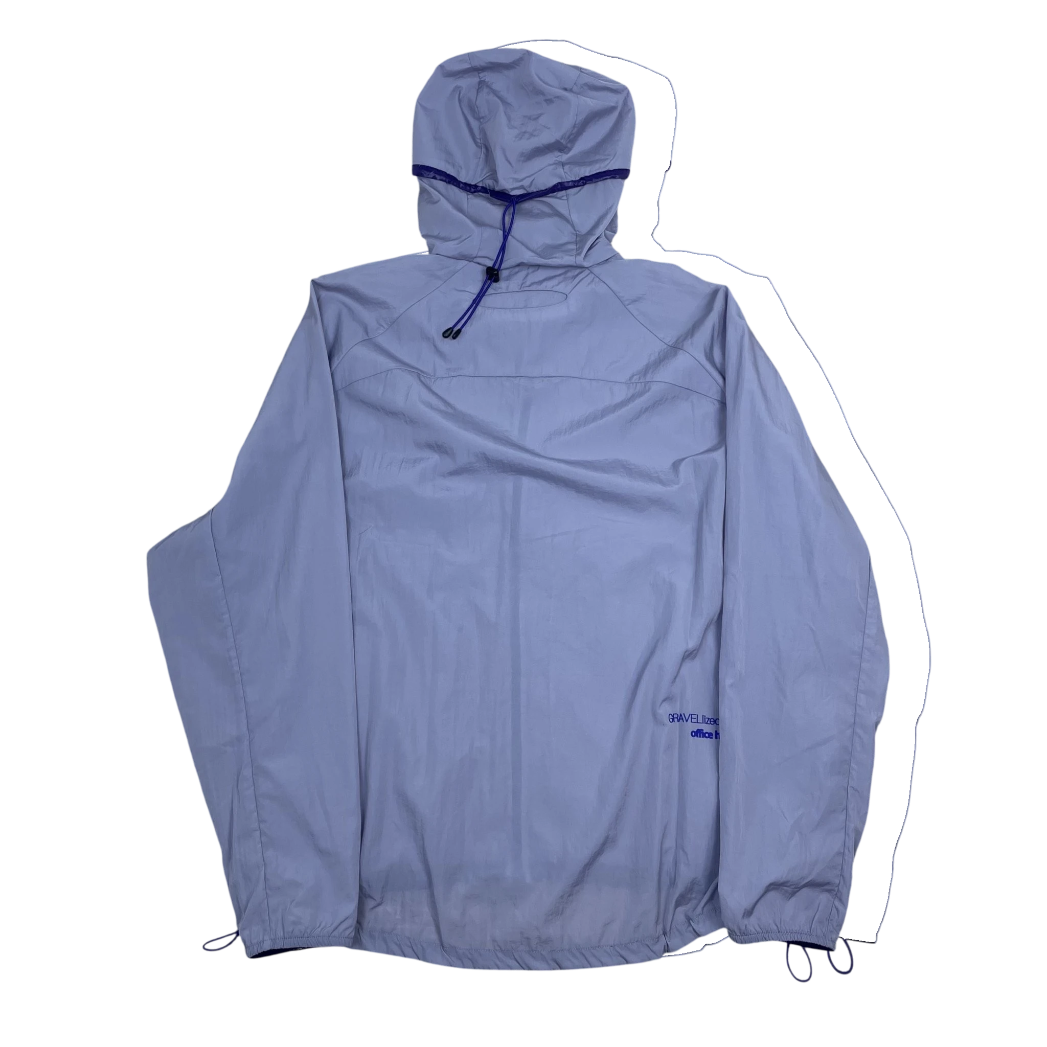 Zenno Archive Office H purple nylon hooded jacket with drawstring hood and back graphic detail