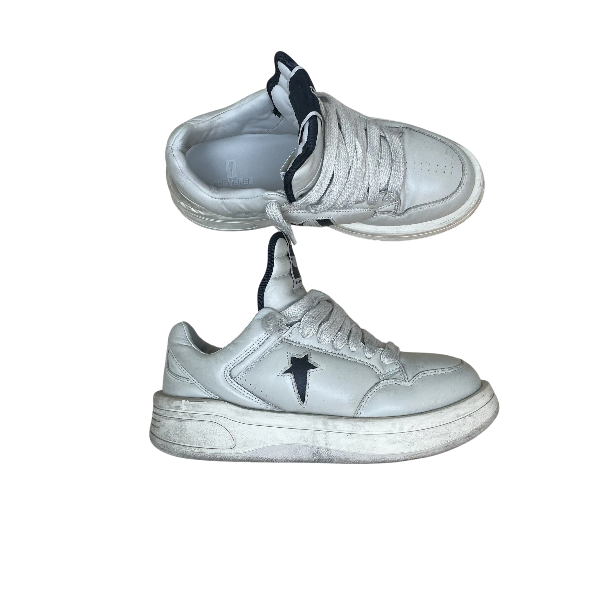 Zenno Archive Rick Owens DRKSHDW x Converse TURBOWPN sneakers in cream leather with black star detail