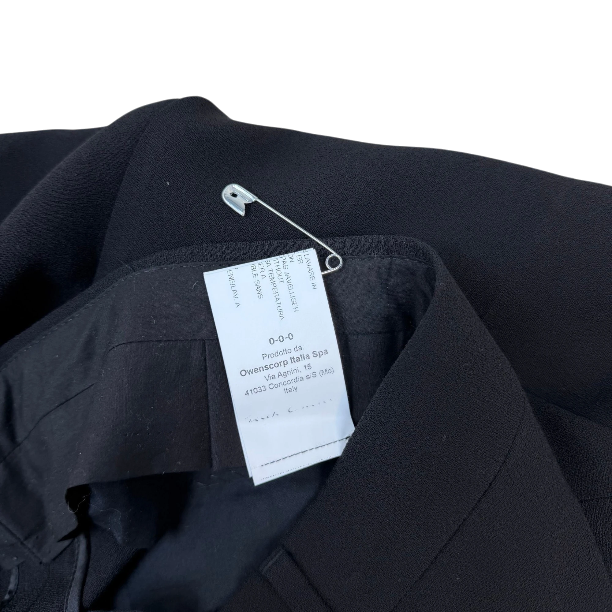 Zenno Archive Rick Owens FW19/20 Larry wool harness trousers black interior care label with safety pin