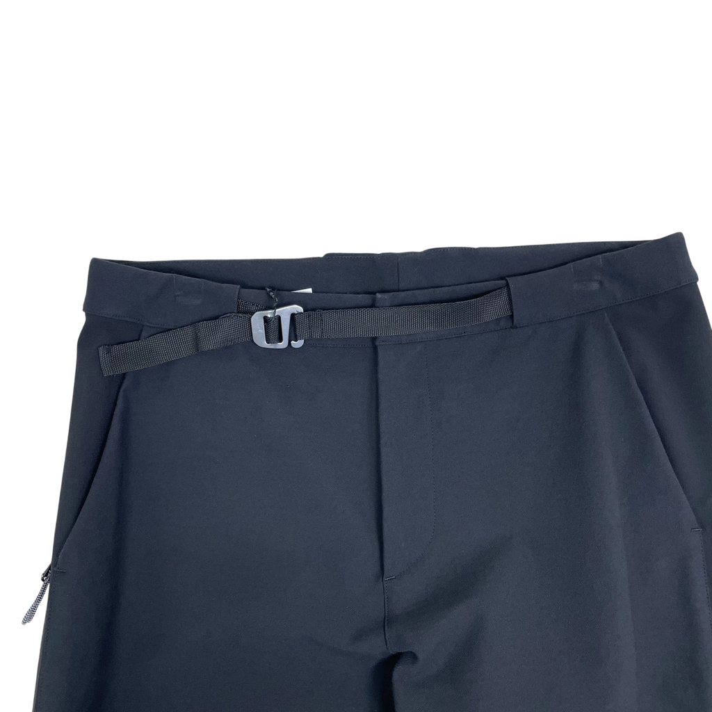 Zenno Archive ROA black softshell technical pants featuring an integrated adjustable webbing belt with metal buckle.