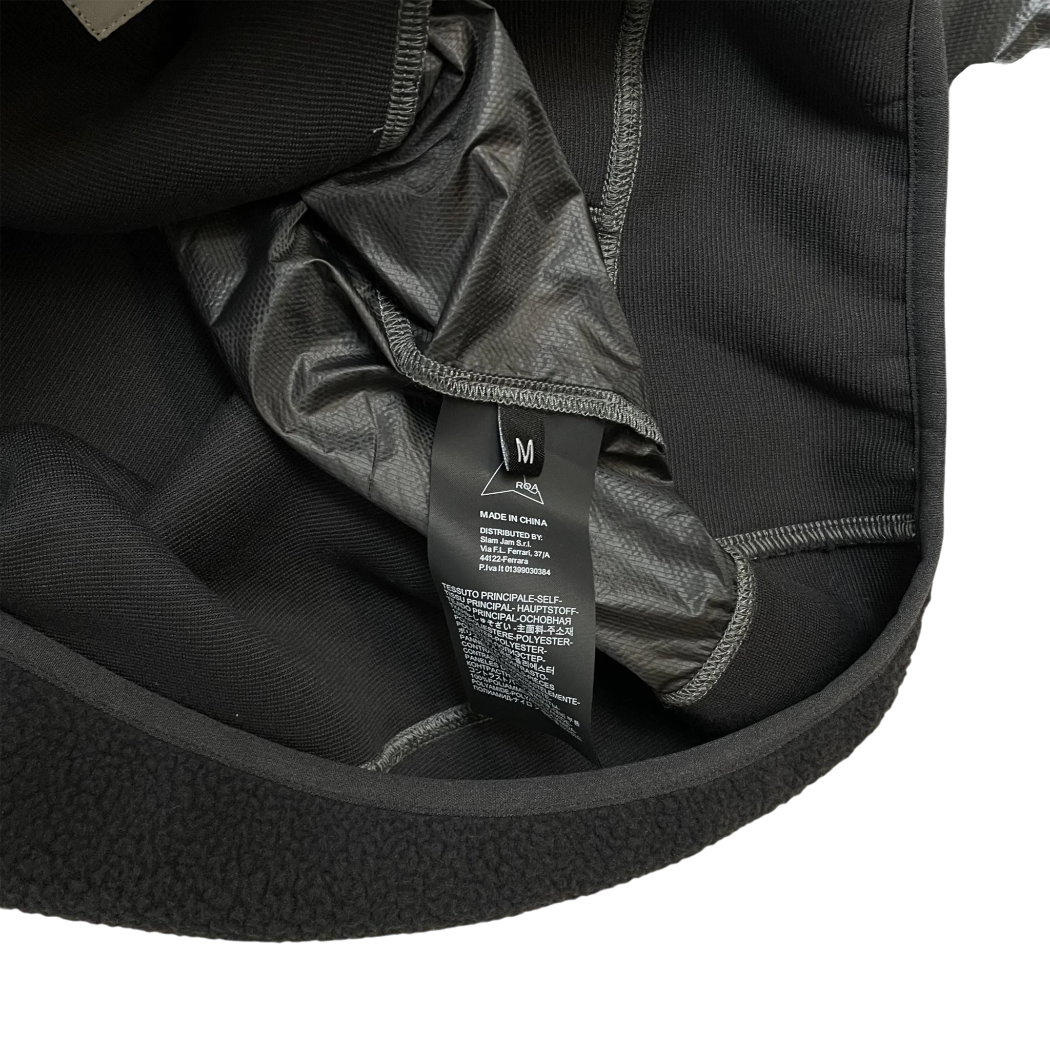 Zenno Archive ROA Ocular Polartec Thermal Pro black zip up hoodie interior label showing size M and fabric details