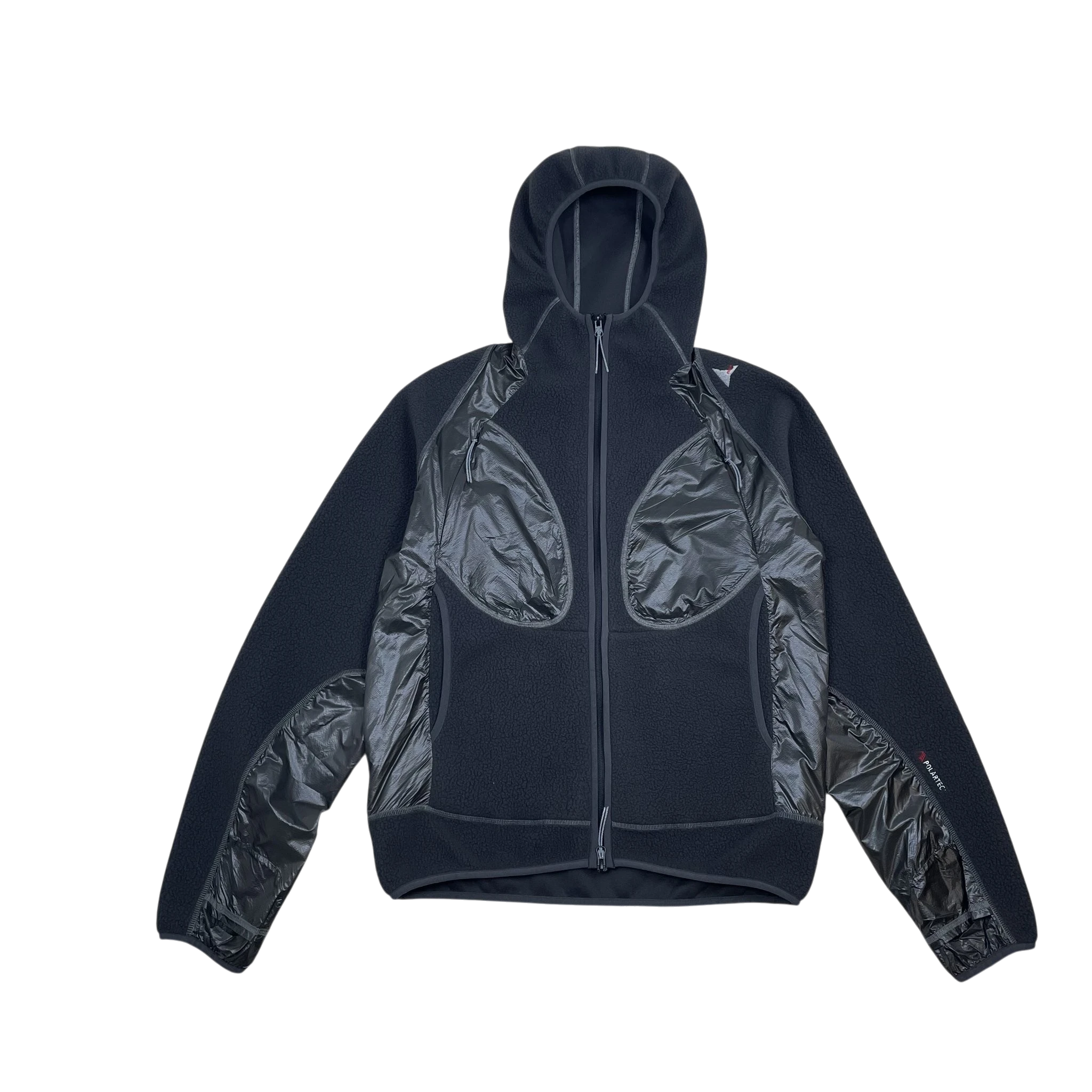 Zenno Archive ROA Ocular Polartec Thermal Pro zip-up hoodie in black with technical nylon paneling and hood.