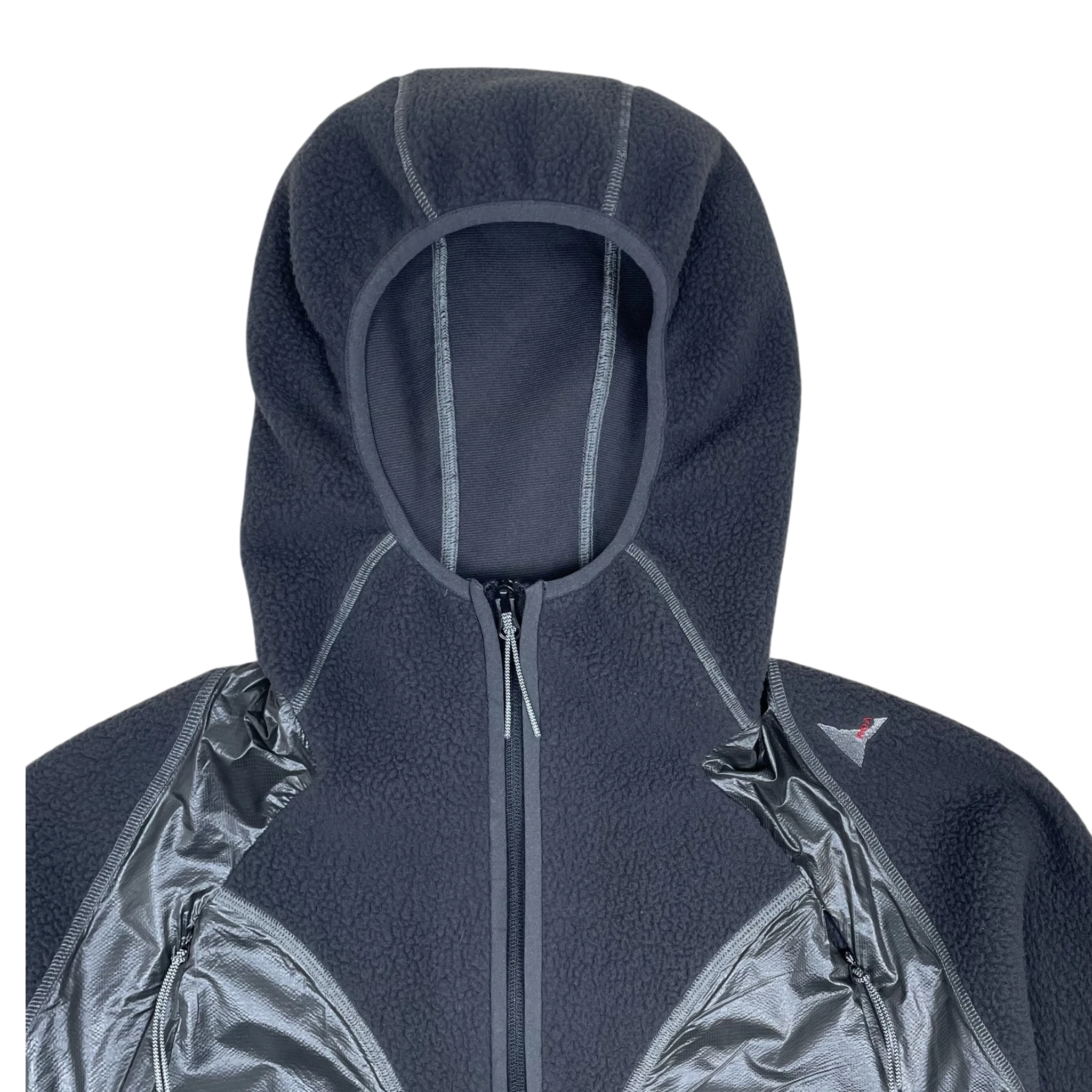Zenno Archive ROA Ocular Polartec thermal zip-up hoodie in black with technical nylon paneling and fitted hood