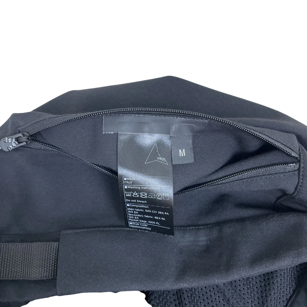 Zenno Archive ROA black softshell technical pants interior label showing material composition and size M