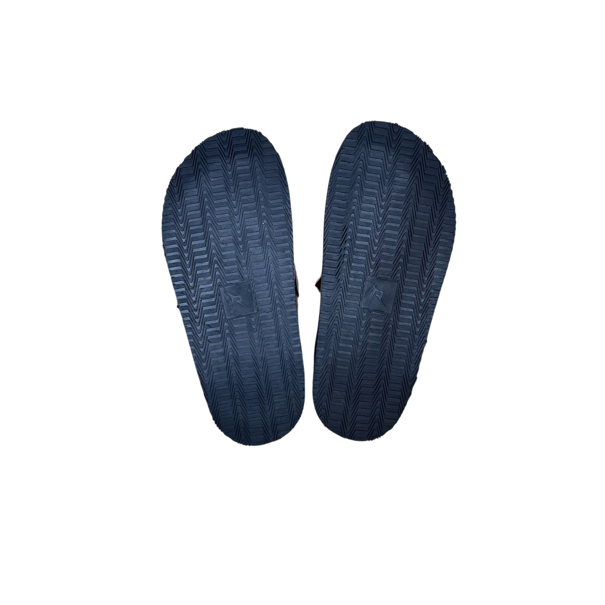 Zenno Archive Roost cowhide slippers in pink with black textured rubber outsoles viewed from the bottom