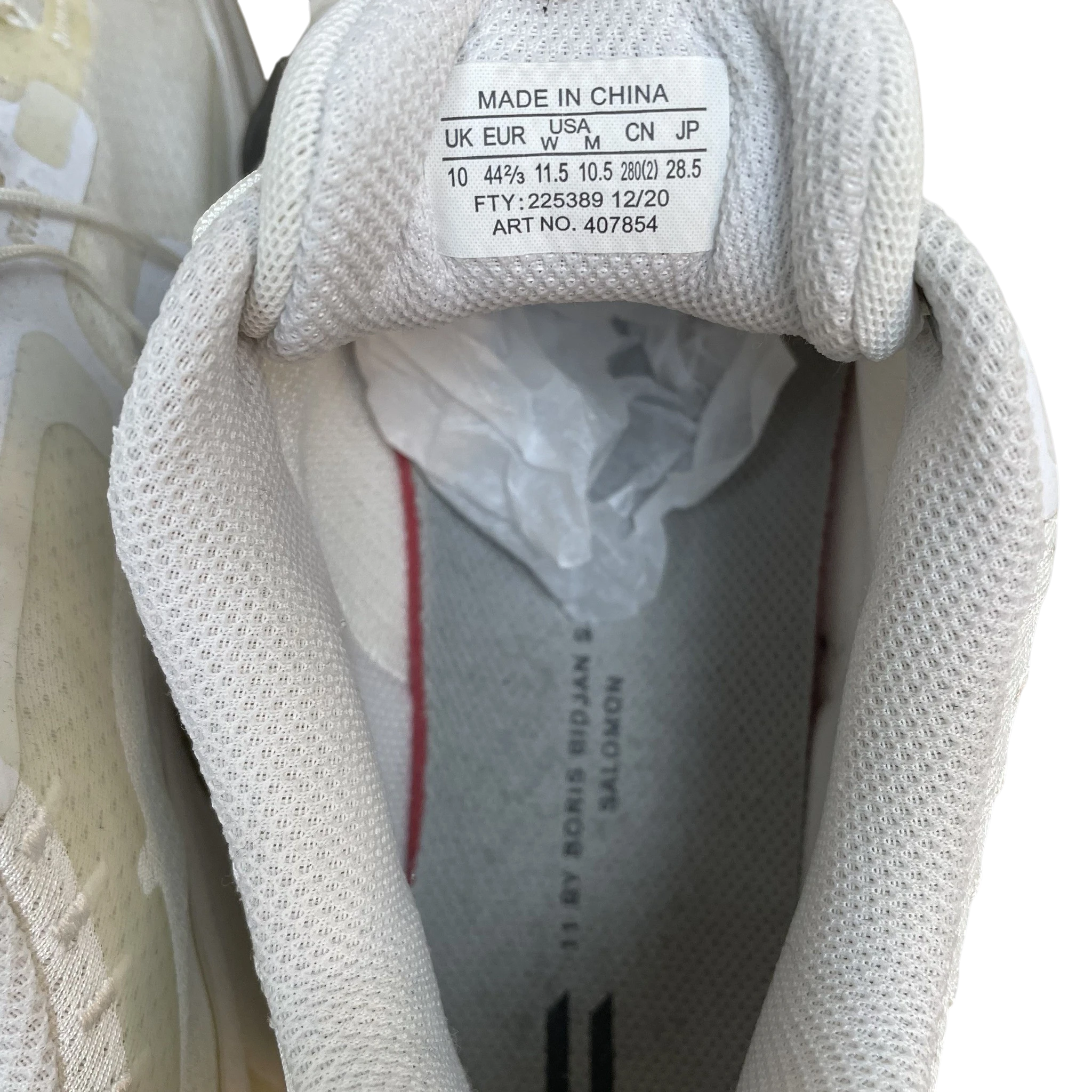 Zenno Archive Salomon x 11 By Boris Bidjan Saberi Bamba 5 sneaker interior showing size label and branded insole
