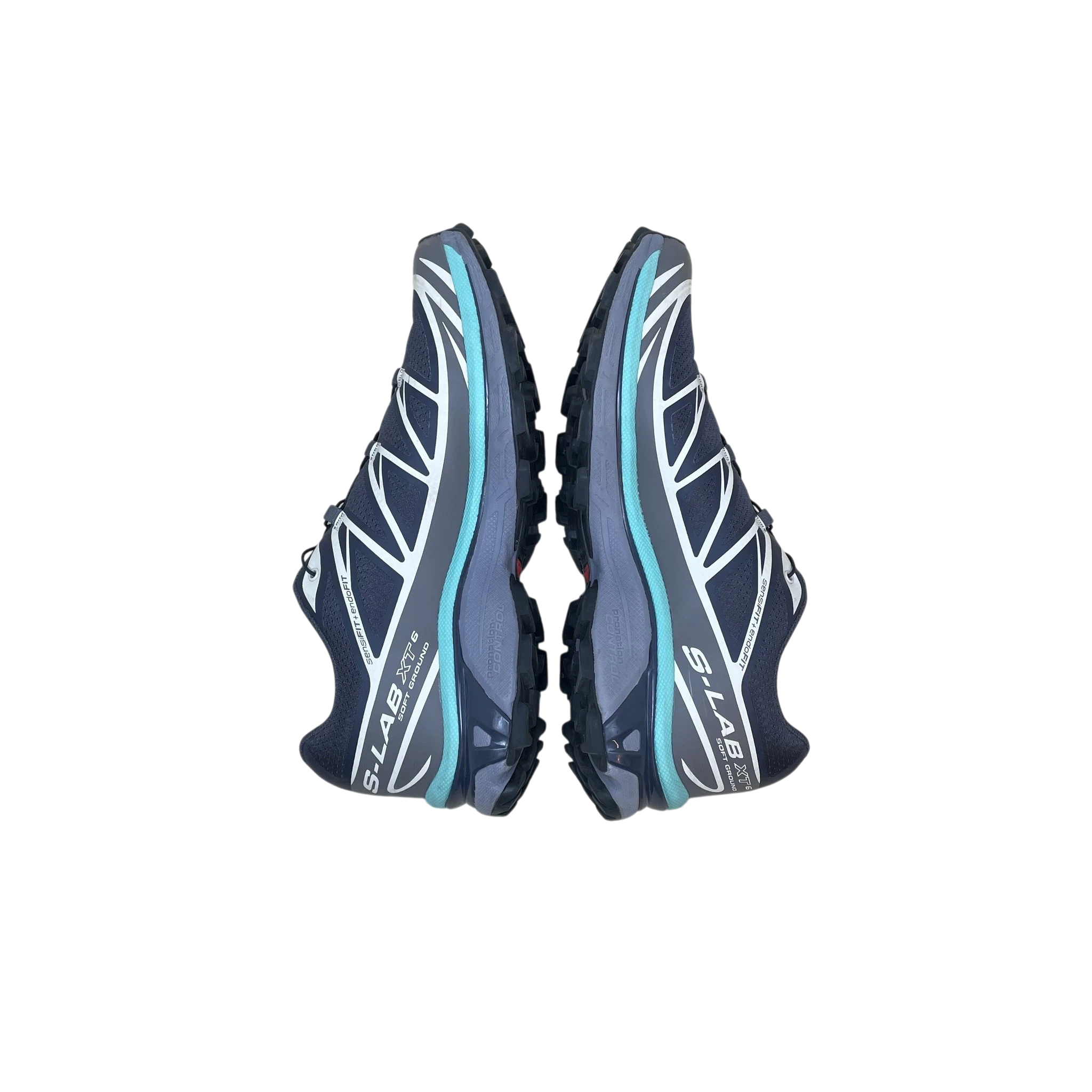 Zenno Archive Salomon XT-6 sneakers in Nine Iron and Waterfall grey and blue colourway with durable trail design.