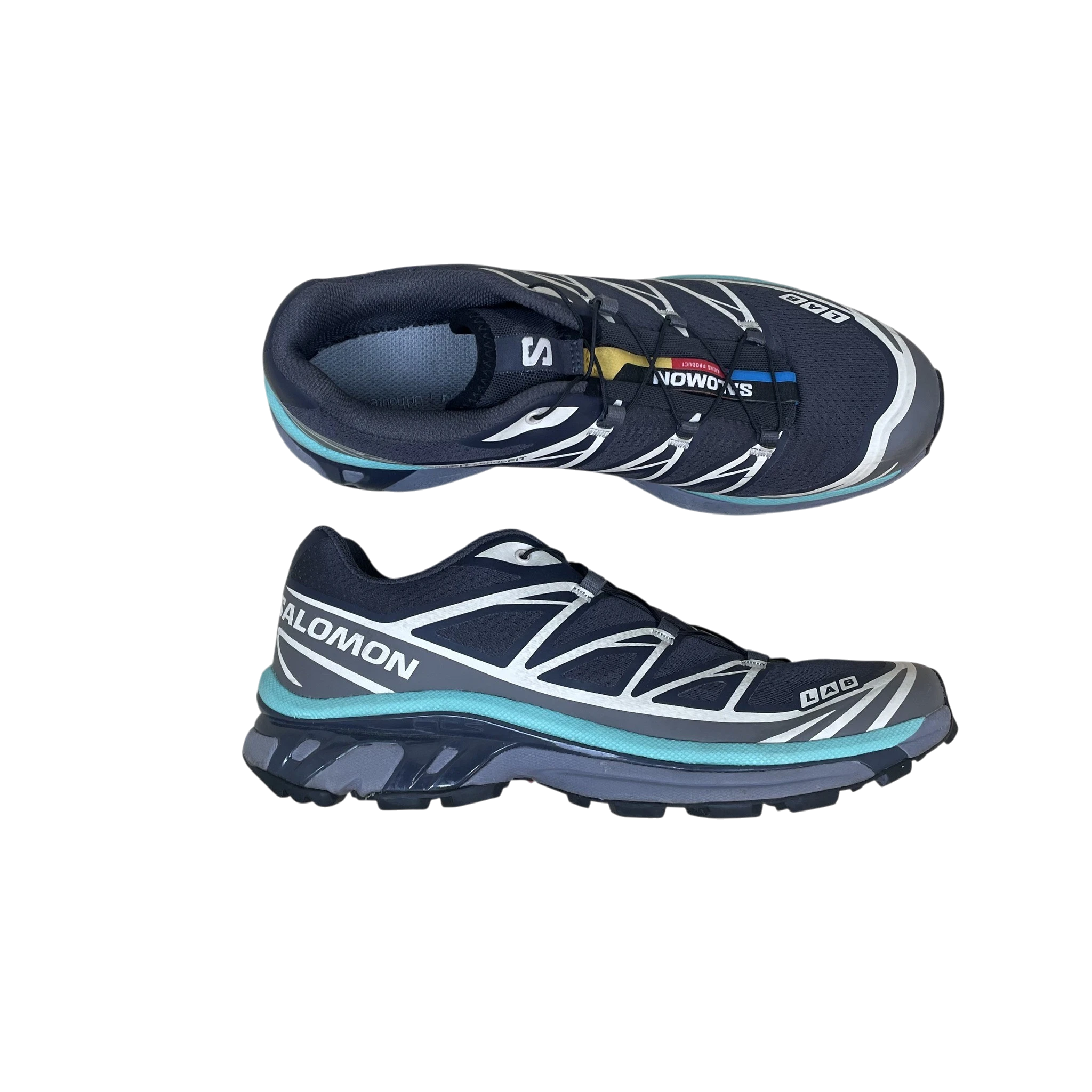 Zenno Archive Salomon XT-6 Nine Iron and Waterfall sneakers featuring a grey and teal technical mesh upper.
