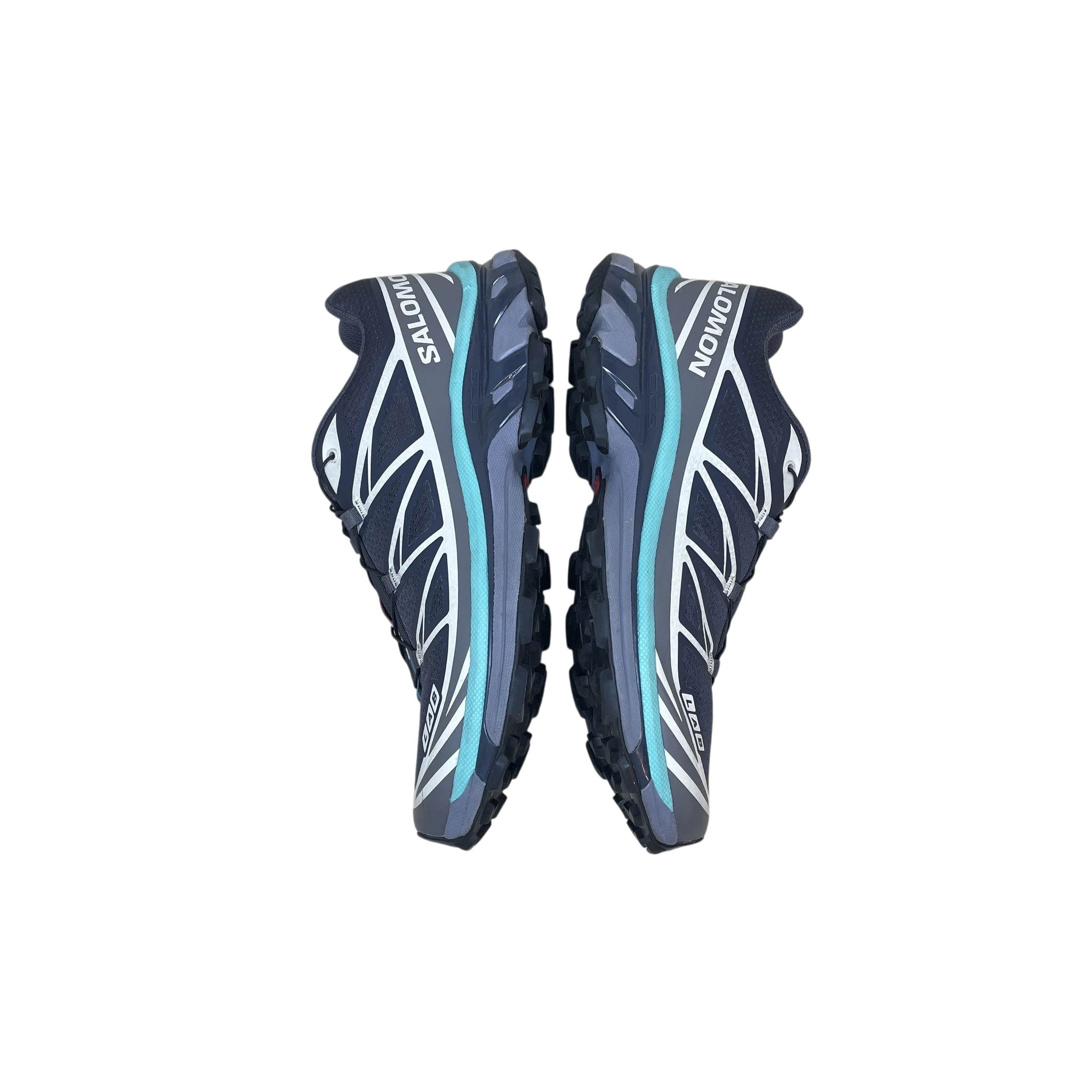 Zenno Archive Salomon XT-6 sneakers in Nine Iron and Waterfall grey and blue colorway with technical mesh design