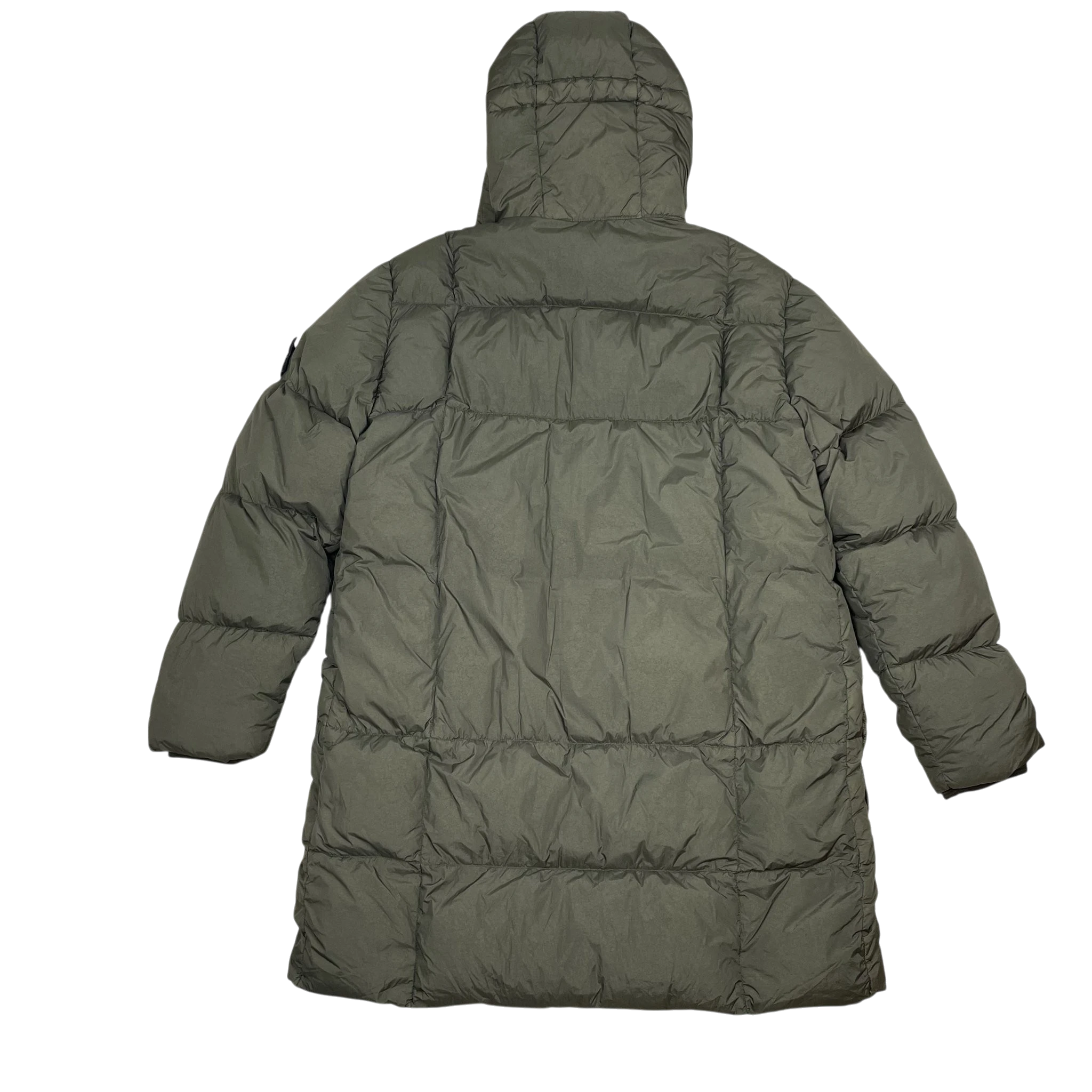 Zenno Archive Stone Island AW18 Crinkle Reps NY down parka jacket in army green with a hooded quilted design