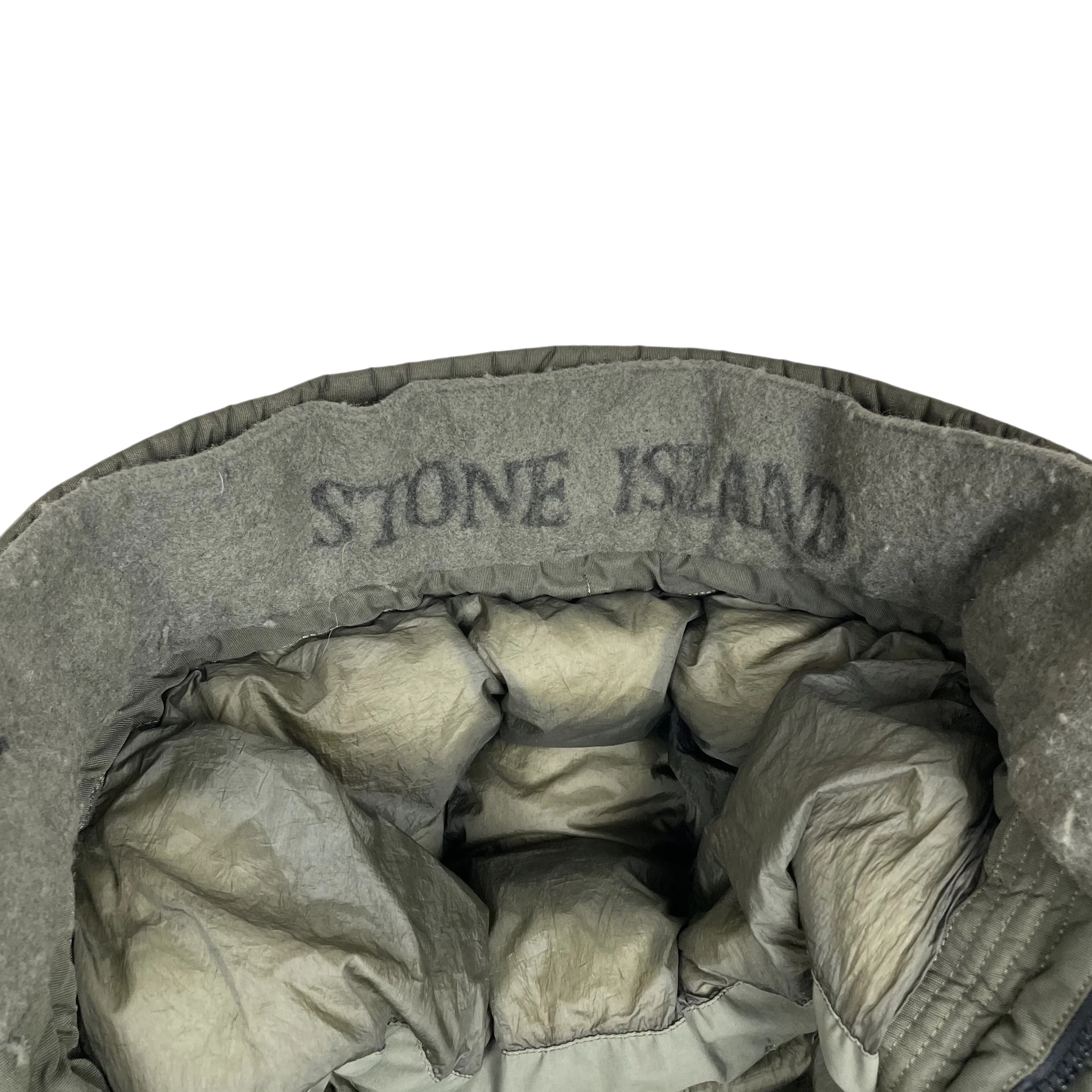 Zenno Archive Stone Island AW18 Crinkle Reps NY down parka jacket in army green with branded inner collar detail