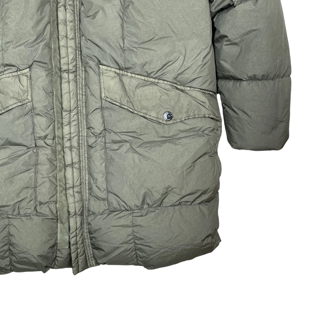 Zenno Archive Stone Island AW18 Crinkle Reps NY down parka jacket in army green with front flap pockets