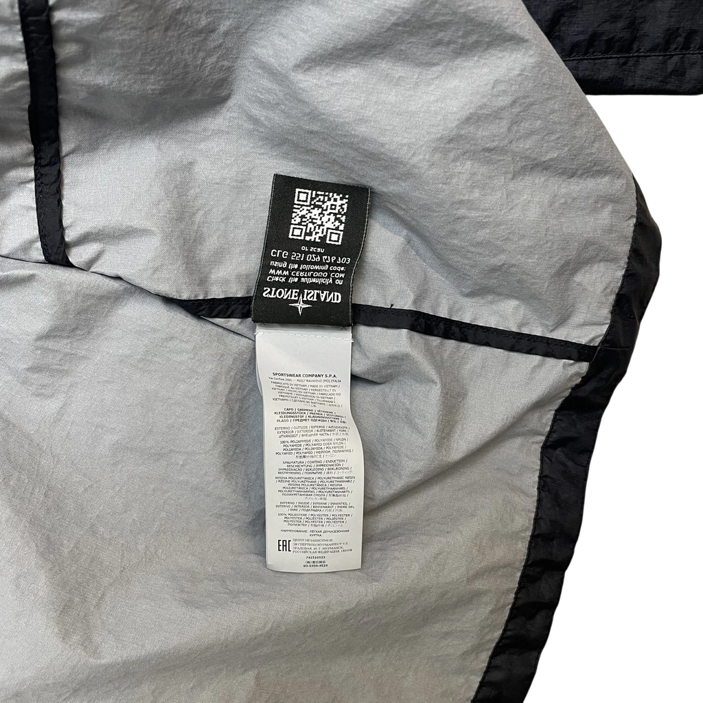 Zenno Archive Stone Island Membrana 3L TC jacket interior label with authenticity QR code and care instructions