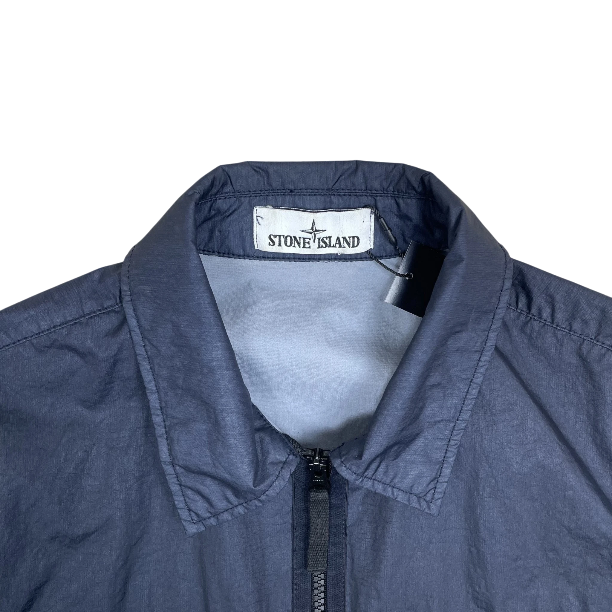 Zenno Archive Stone Island Membrana 3L TC navy zip overshirt collar detail with brand label