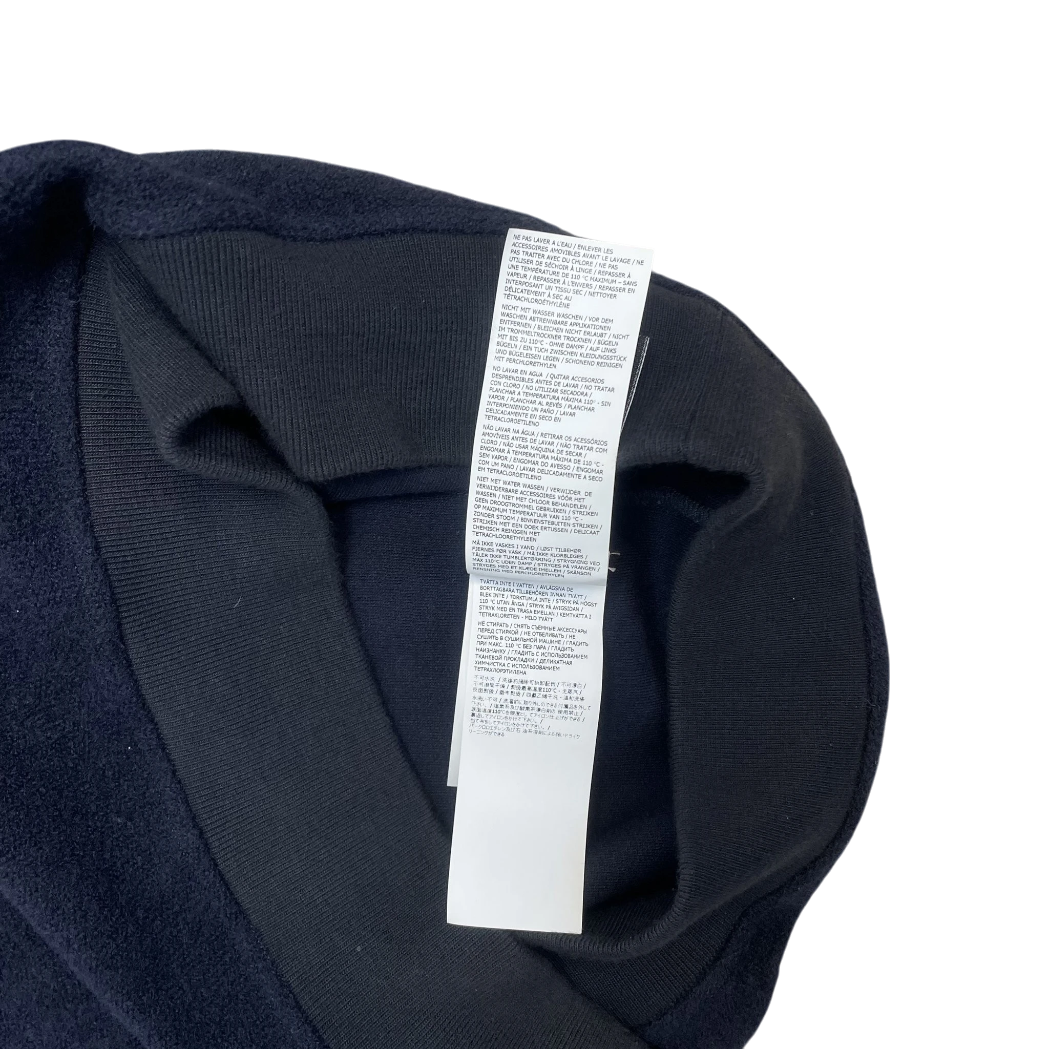 Zenno Archive Stone Island navy wool blend sweatshirt interior care label and ribbed collar detail