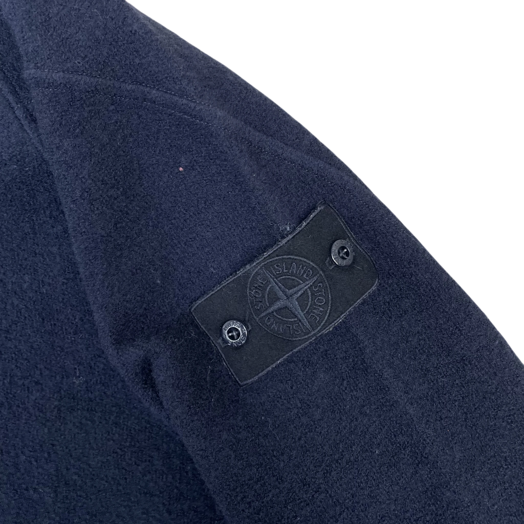 Zenno Archive Stone Island FW20 Ghost Badge navy wool blend sweatshirt with tonal monochromatic sleeve patch