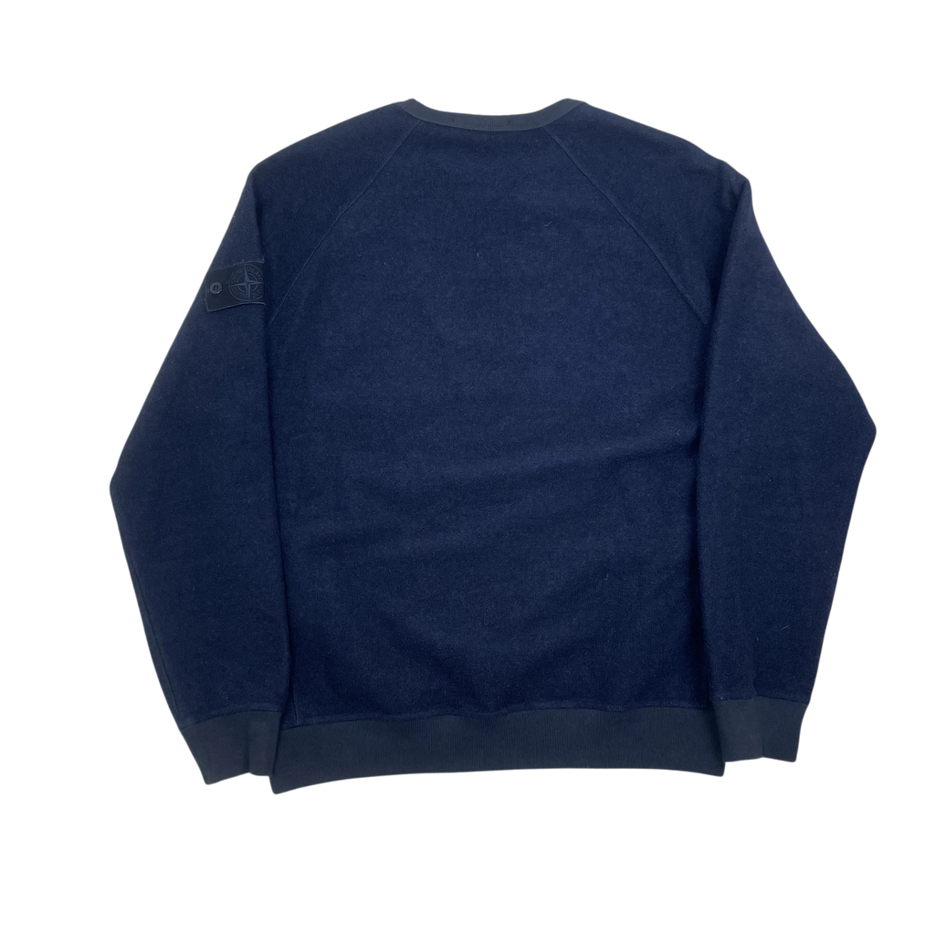 Zenno Archive Stone Island FW20 navy wool blend sweatshirt with signature Ghost badge on the sleeve