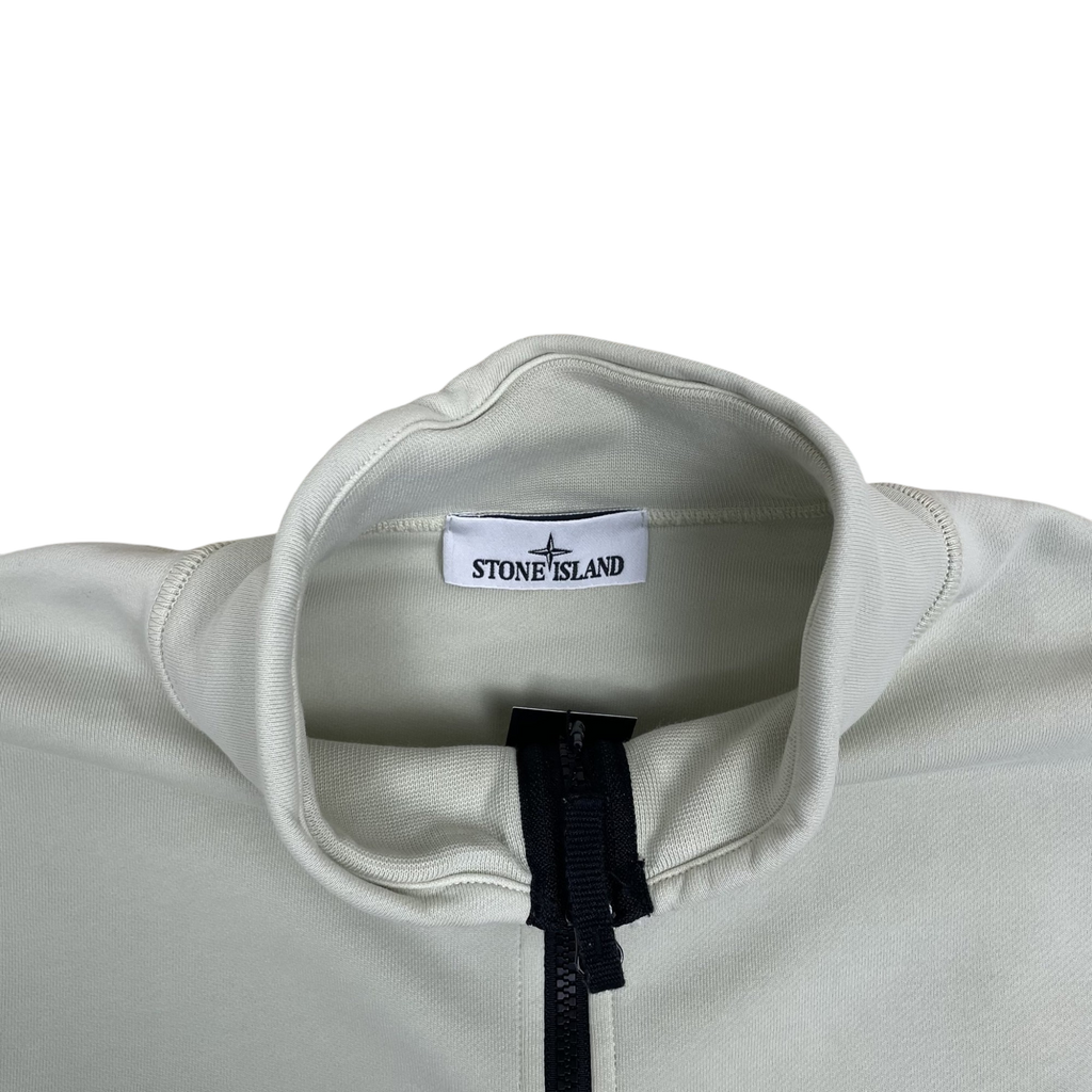 Zenno Archive Stone Island pale blue garment-dyed quarter-zip sweatshirt with high collar and black zipper detail