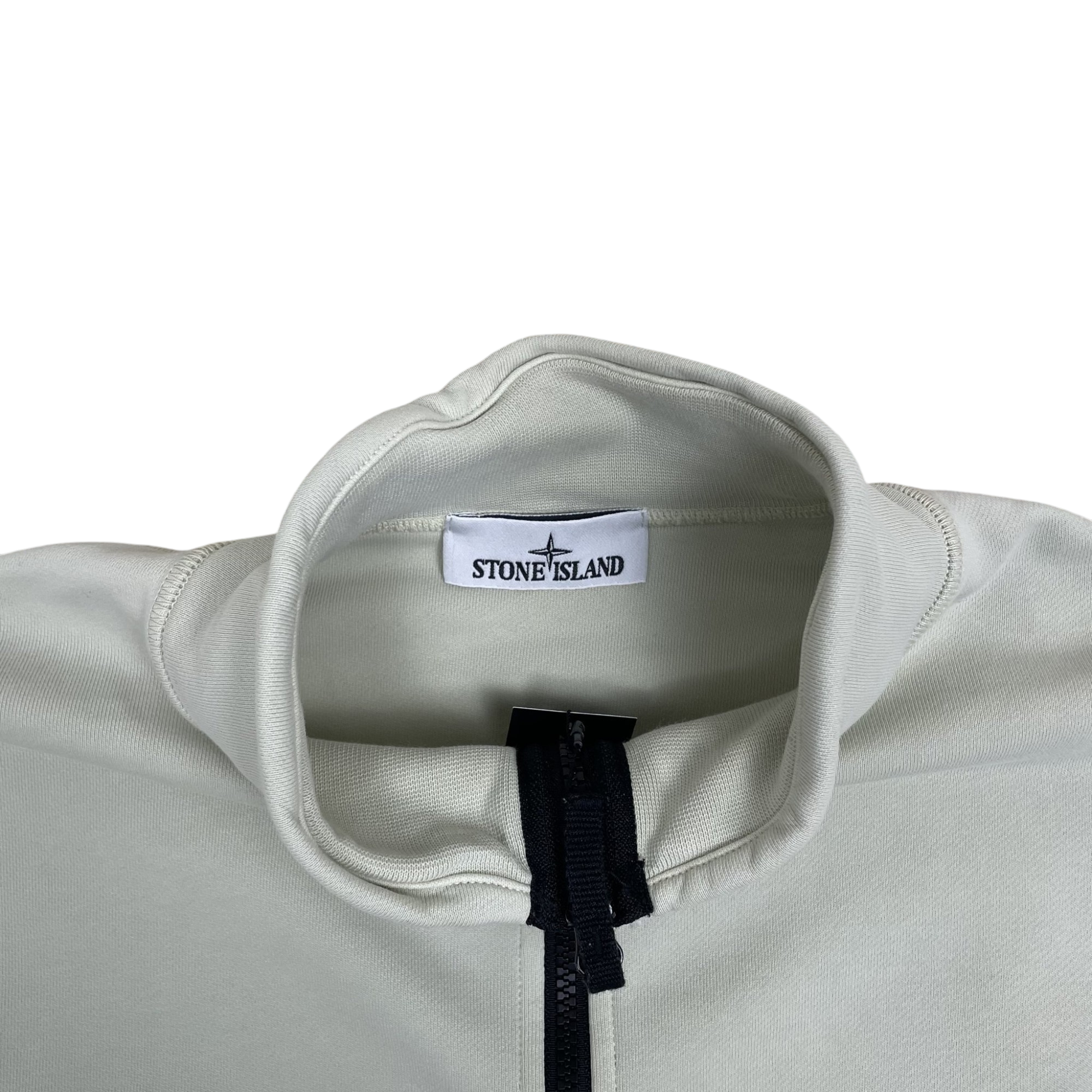 Zenno Archive Stone Island pale blue garment-dyed quarter-zip sweatshirt with high collar and black zipper detail