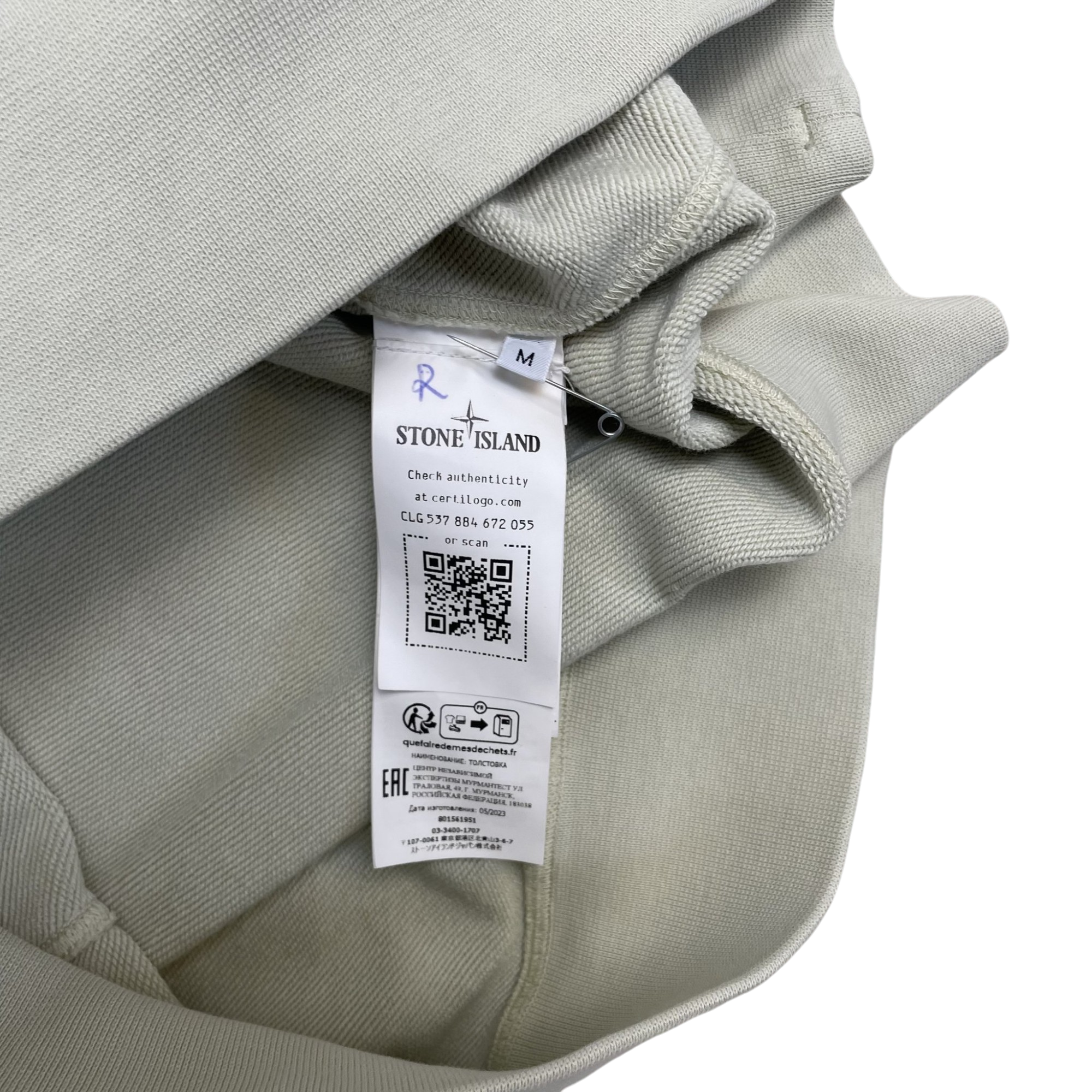 Zenno Archive Stone Island garment-dyed quarter-zip sweatshirt in pale blue with authentic interior care label