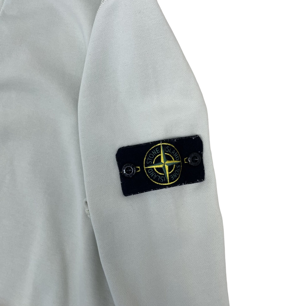 Zenno Archive Stone Island garment-dyed pale blue sweatshirt sleeve with iconic compass patch logo