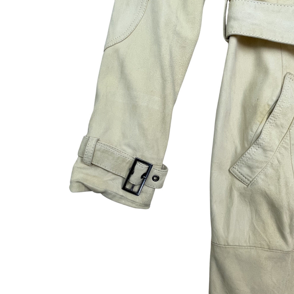 Zenno Archive vintage Versace light yellow suede coat sleeve with buckle strap detail