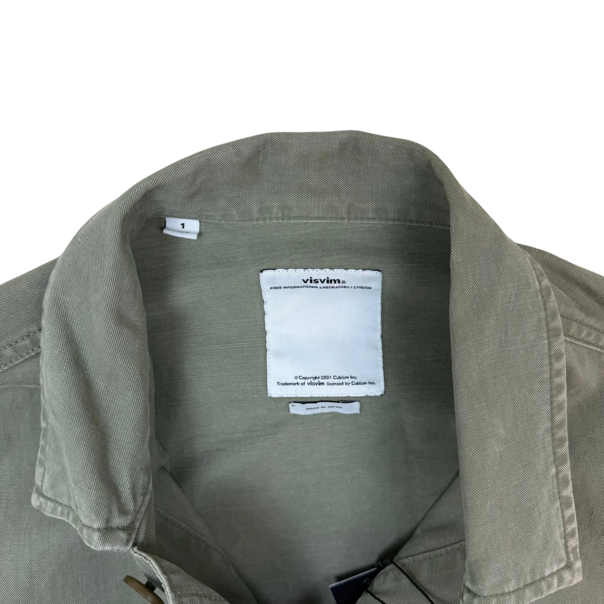 Zenno Archive Visvim SS15 Kilgore military jacket in olive green with size 1 tag and interior brand label