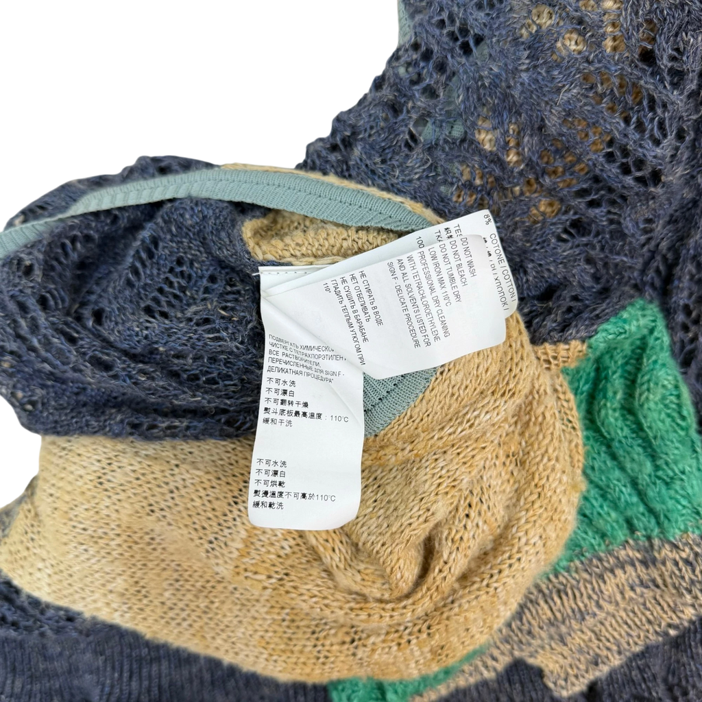 Zenno Archive Vivienne Westwood Gold Label silk yarn sweater care label and multi-colored open knit fabric detail