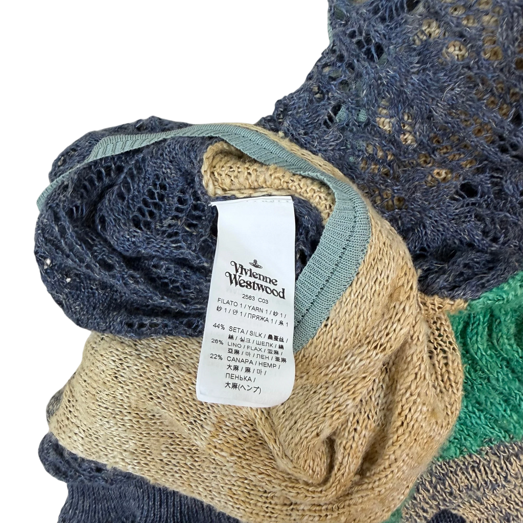 Zenno Archive Vivienne Westwood Gold Label sweater tag showing silk, linen, and hemp blend composition