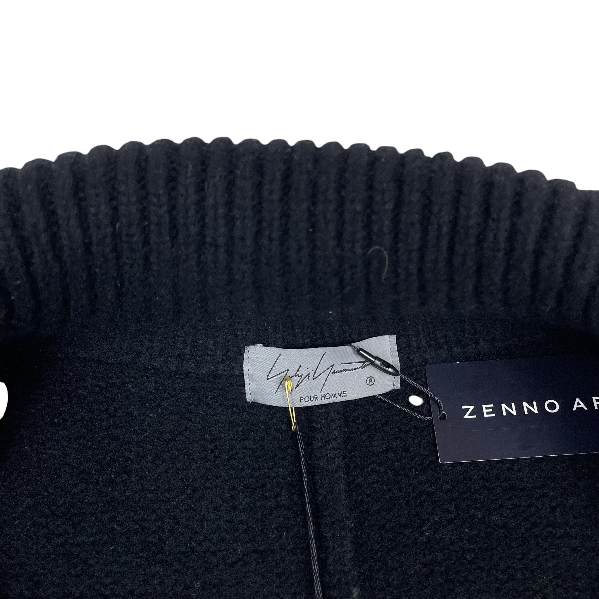 Zenno Archive Yohji Yamamoto Pour Homme black wool coat label and ribbed collar detail
